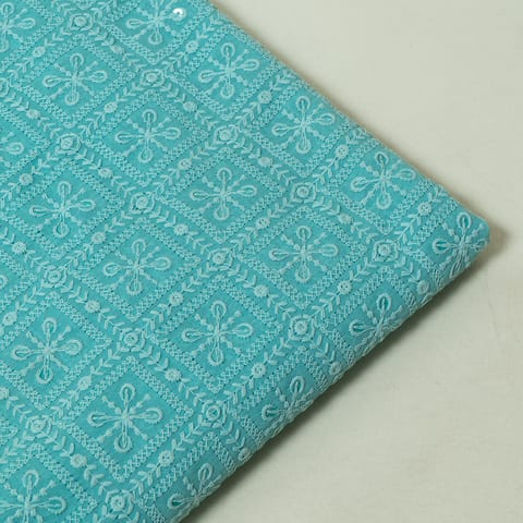 Sky Blue Color Georgette Chikan Embroidered Fabric