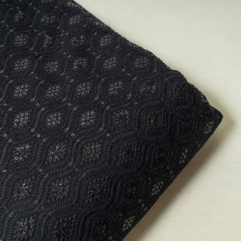 Black Color Georgette Chikan Embroidered Fabric