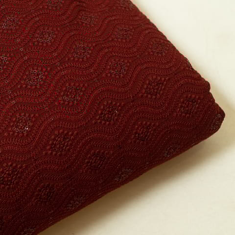Maroon Color Georgette Chikan Embroidered Fabric