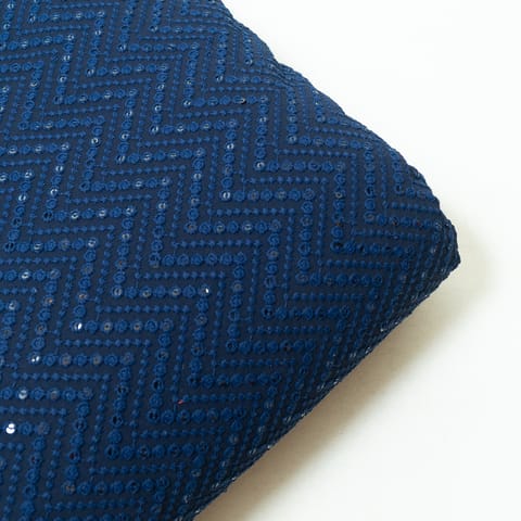Navy Blue Color Georgette Chikan Embroidered Fabric