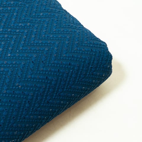 Teal Blue Color Georgette Chikan Embroidered Fabric