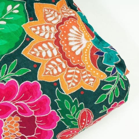 Green Color Viscose Crepe Print with Embroidered Fabric