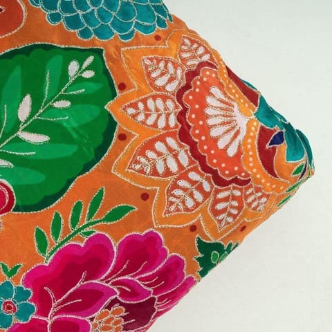 Orange Color Viscose Crepe Print with Embroidered Fabric