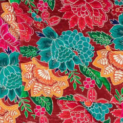 Maroon Color Viscose Crepe Print with Embroidered Fabric
