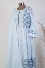 Powder Blue Color Cotton Print with Embroidered Skirt and Cotton Dupatta