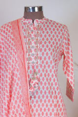 Cream Color Cotton Printed Kurta with Pant and Cotton Dupatta