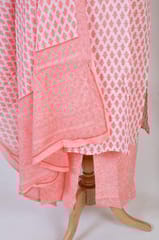 Cream Color Cotton Printed Kurta with Pant and Cotton Dupatta
