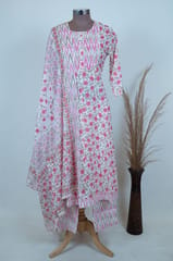 White Color Cotton Printed Kurta and Pant Set with Dupatta