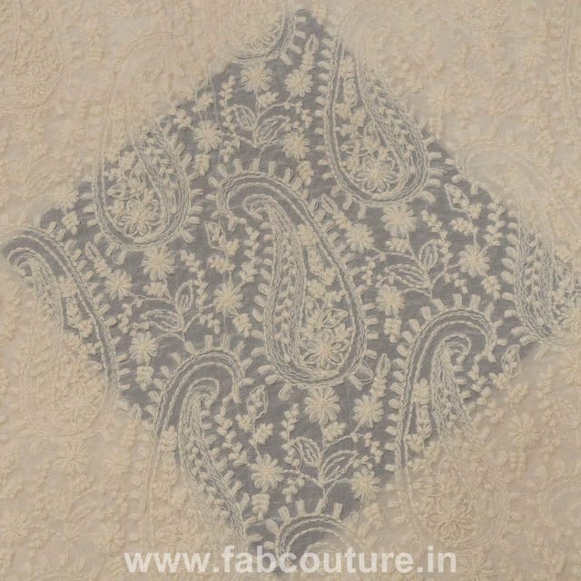 Off White Georgette Chikan (80 CM Cut Piece)