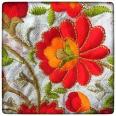 Poly Dupion flower Embroidered Fabric