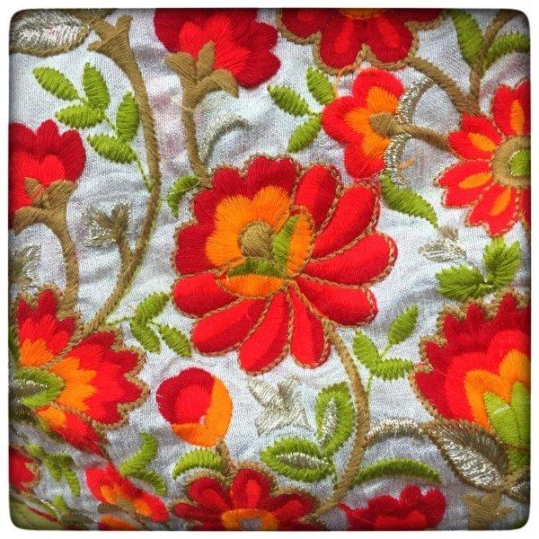 Poly Dupion flower Embroidered Fabric