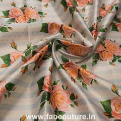 Poly Silk Stripes Roses Printed Fabric