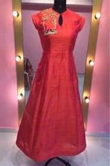 Orange Pure Raw Silk fabric