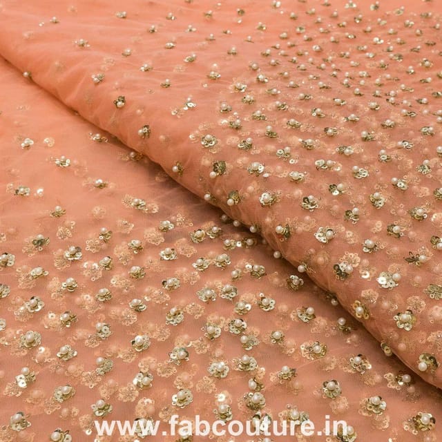 Net Sequins and Pearl  Embroidered Fabric