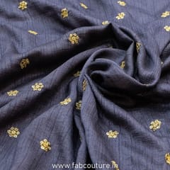 Dark Grey Monga Silk Booti Embroidery fabric