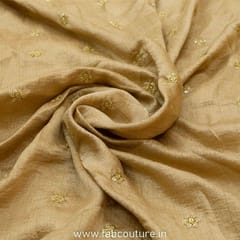 Beige color Monga Silk Booti Embroidery fabric