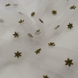 White Dyeable Net Entique Star Booti Embroidered Fabric