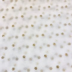 White dyeable Net  Golden Star Booti Embroidered Fabric