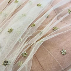 White dyeable Net  Golden Star Booti Embroidered Fabric
