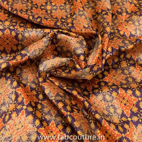 Purple Jacquard Silk Digital Patola Printed Fabric