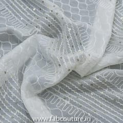 White Chinon Chiffon Embroidered Fabric