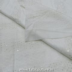 White Chinon Chiffon Embroidered Fabric