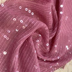 Pink Georgette Sequins Embroidery Fabric