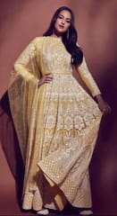 Yellow Lucknowi Georgette Embroidery Fabric