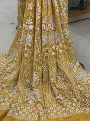 Yellow Lucknowi Georgette Embroidery Fabric