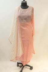 Peach Chanderi Hand Embroidered Suit Set