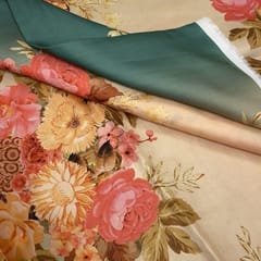 Fawn and Green Coloured Modal Satin Digital Printed Fabric