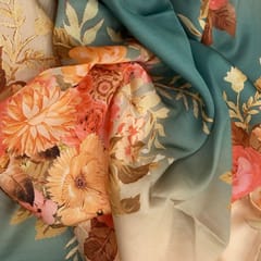 Fawn and Green Coloured Modal Satin Digital Printed Fabric