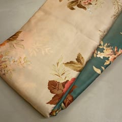 Fawn and Green Coloured Modal Satin Digital Printed Fabric
