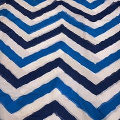 Blue-White Coloured Tabby Silk Digital Printed Fabric