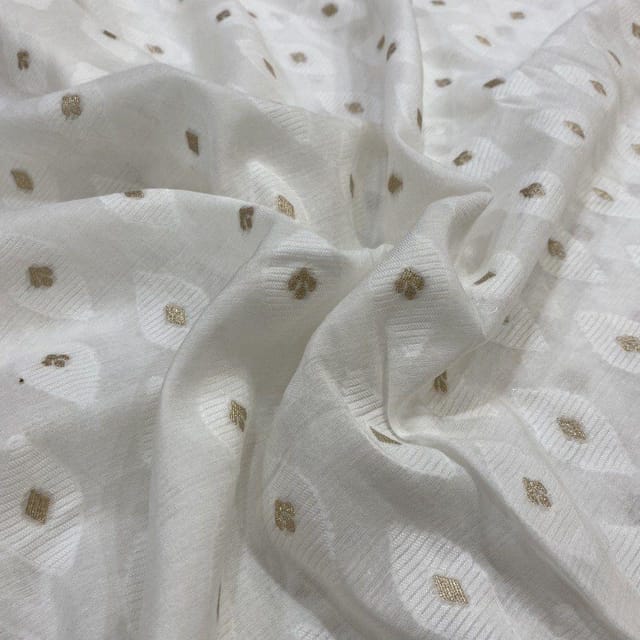 White Coloured Chanderi Jacquard fabric