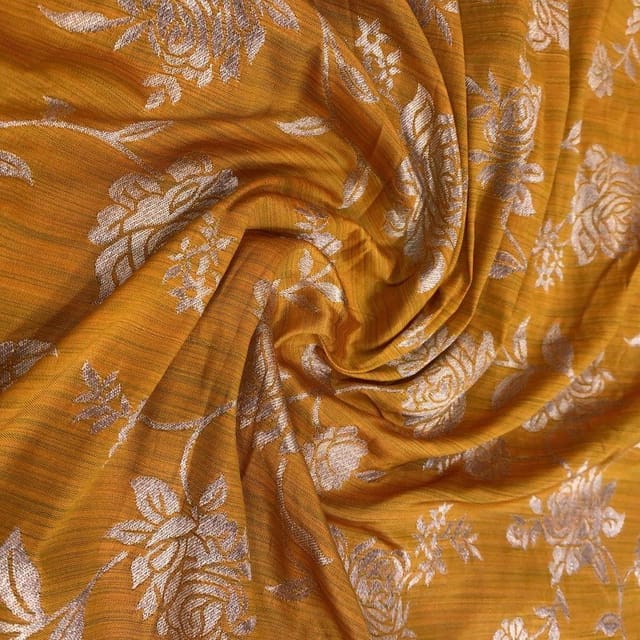 Mustard Coloured Jaal Jacquard Silk fabric