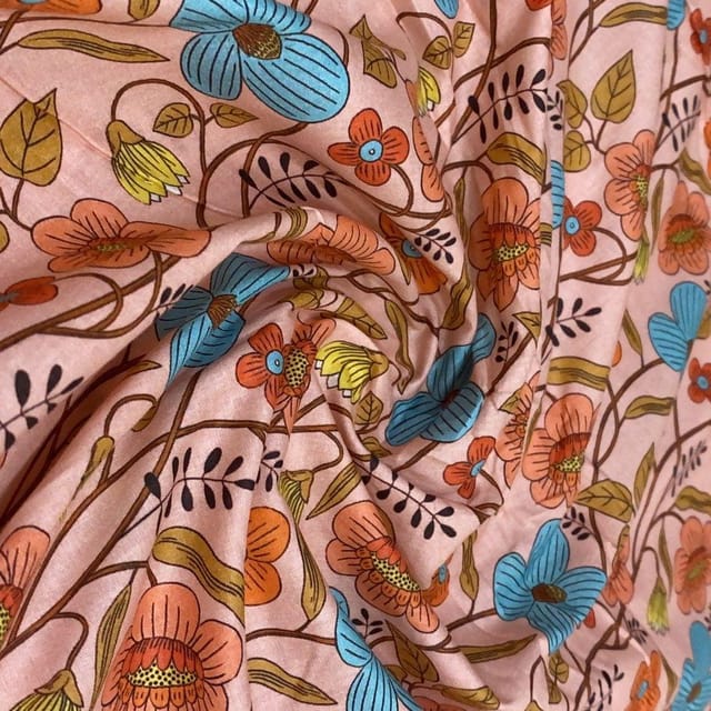Peach Cotton Digital Printed Fabric