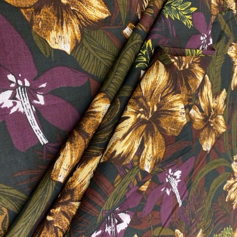 Bottle Green Cotton Digital Printed Fabric