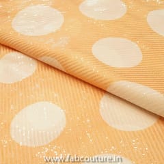 Peach Sequins Georgette Digital Dots Printed Fabric