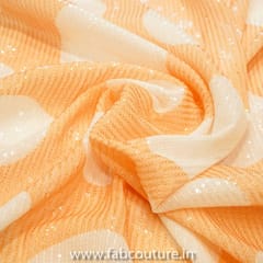 Peach Sequins Georgette Digital Dots Printed Fabric