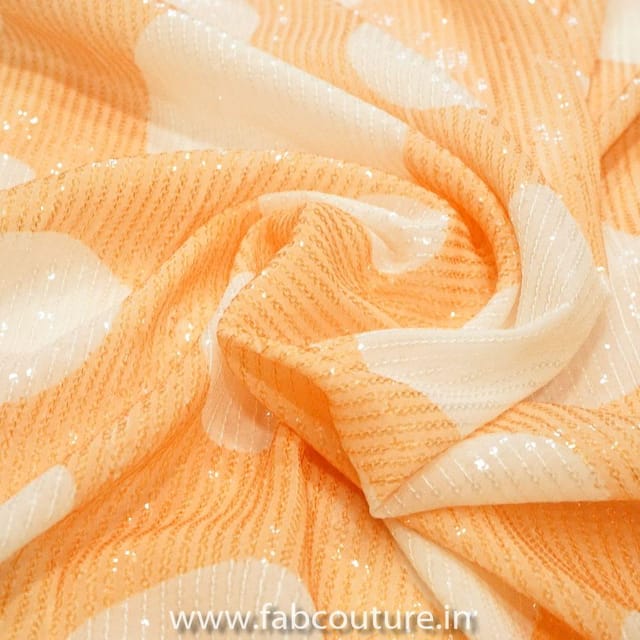 Peach Sequins Georgette Digital Dots Printed Fabric
