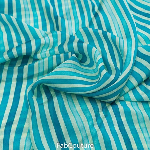 Sea Green Colour Chinon Digital Printed Fabric
