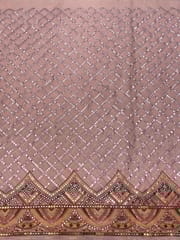 Peach Colour Georgette Faux Mirror Embroidery (1.7 meter cut piece )