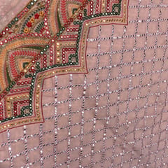 Peach Colour Georgette Faux Mirror Embroidery (1.7 meter cut piece )