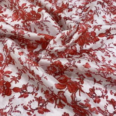 White-Red  Colour Muslin Digital Printed Fabric