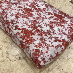 White-Red  Colour Muslin Digital Printed Fabric