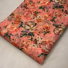 Dark Peach Coloured Tabby Silk digital Printed Fabric