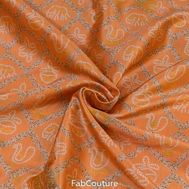 Orange Jacquard Silk Digital Printed Fabric