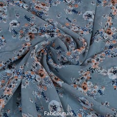 Grey Colour Georgette Printed Fabric
