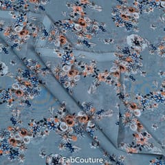 Grey Colour Georgette Printed Fabric